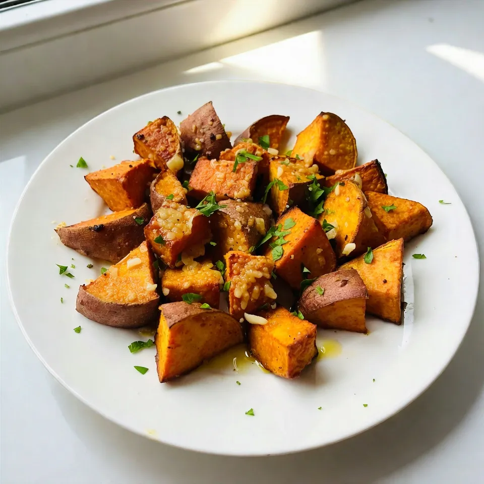 Garlic Parmesan Roasted Sweet Potatoes Flavor Boost