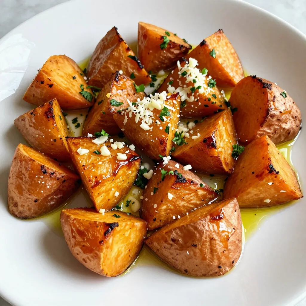 Garlic Parmesan Roasted Sweet Potatoes Delight
