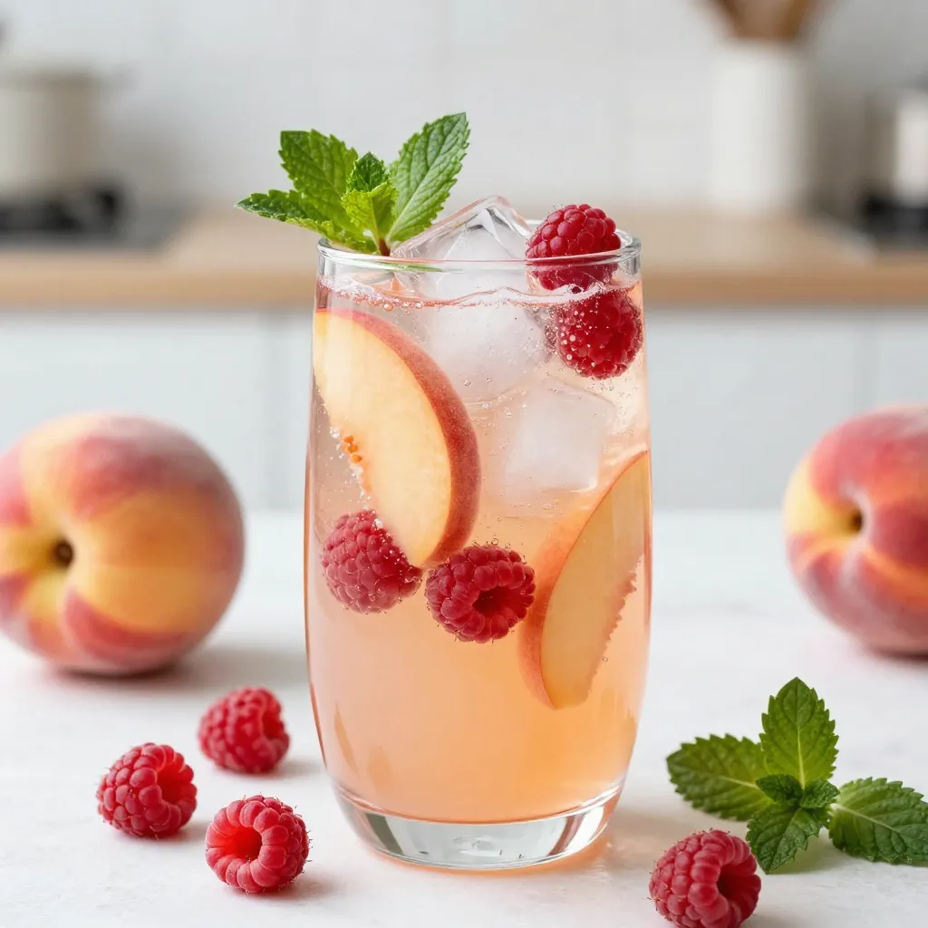 Peach Raspberry Sangria Mocktail Refreshing Drink